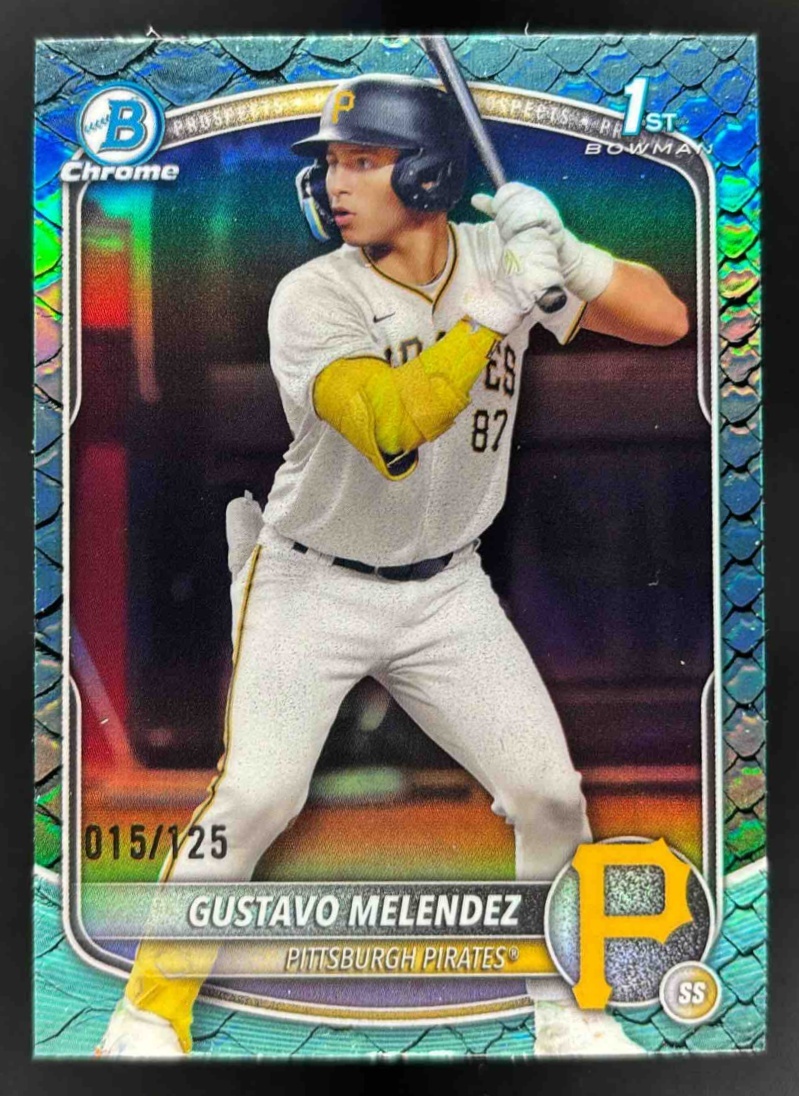 Card image for 2025 Bowman Draft Gustavo Melendez Chrome Aqua Reptilian Refractor /125 1st