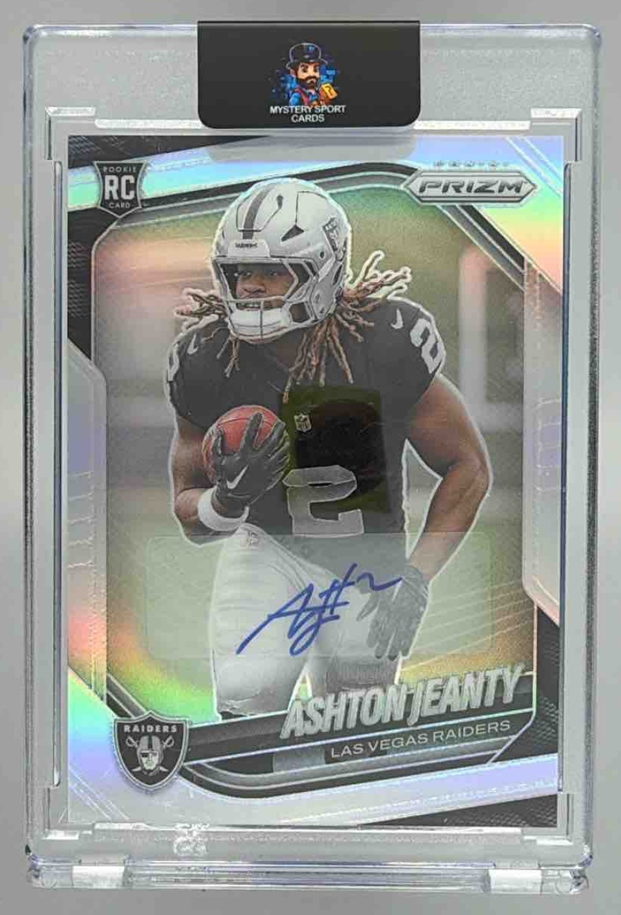 Card image for 2025 Panini Prizm Ashton Jeanty Rookie Auto Silver #315 RC Raiders