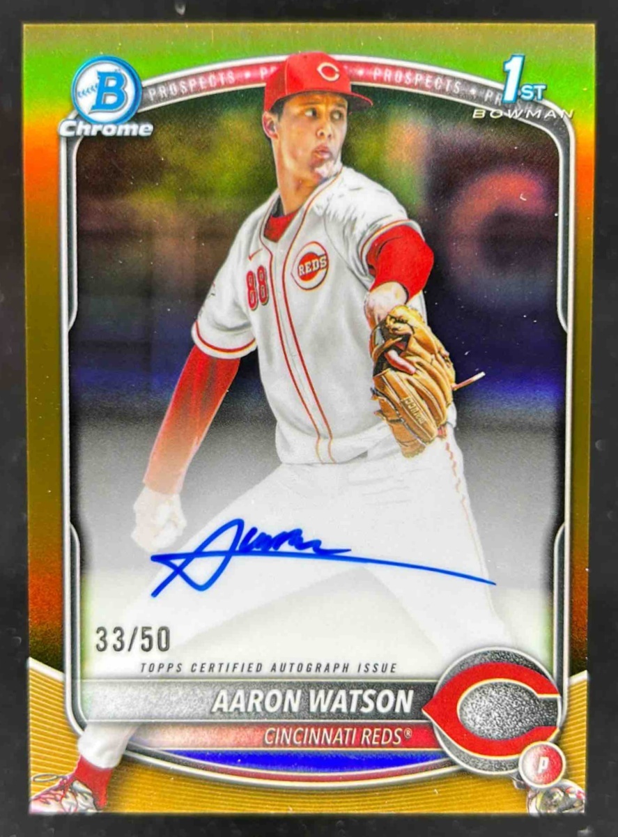 Card image for Aaron Watson 2025 Bowman Draft Chrome Prospect Auto Gold Refractor /50