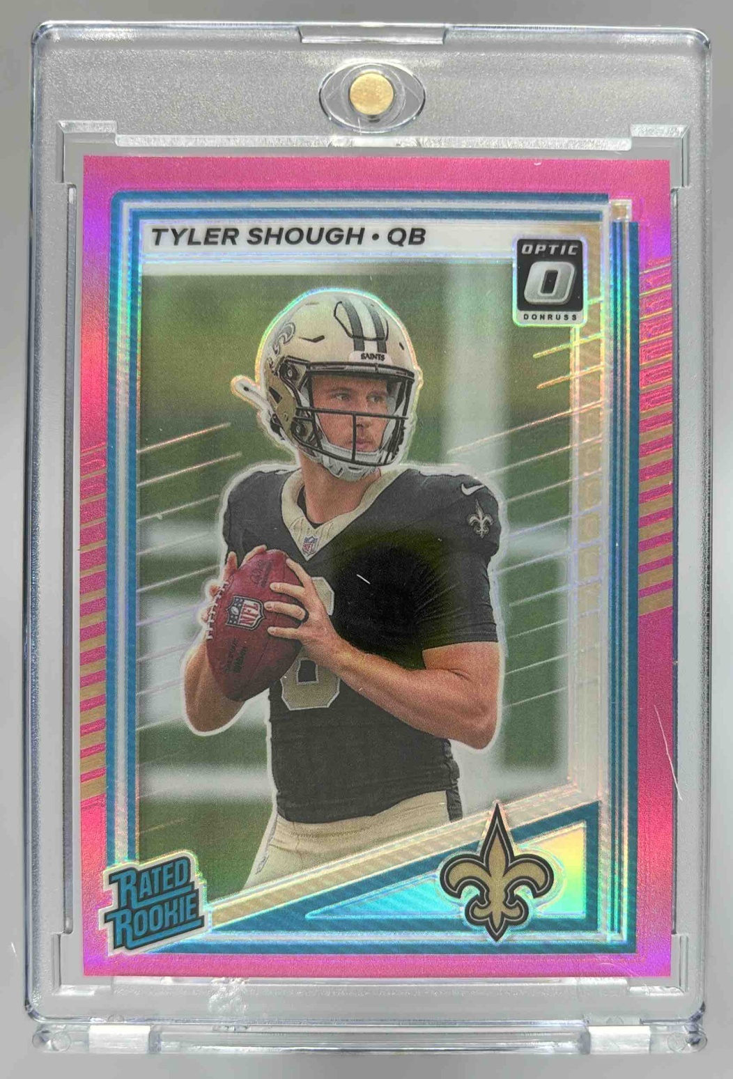 Card image for 2025 Panini Donruss Tyler Shough Optic Rated Rookie Preview Pink #304 RC Saints