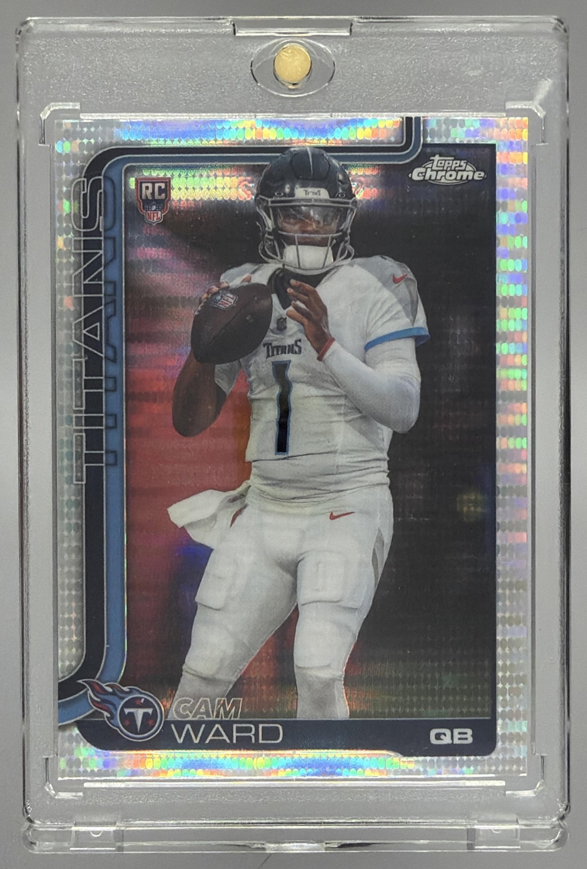 Card image for 2025 Topps Football Chrome Cam Ward Rookie Refractor #314 RC Tennessee Titans