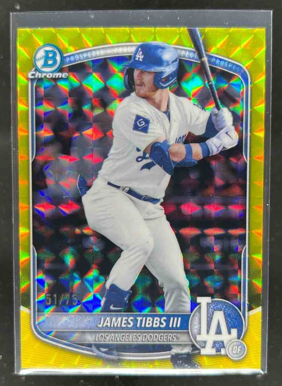 Card image for James Tibbs III 2025 Bowman Draft Chrome Yellow Geometric Refractor /75