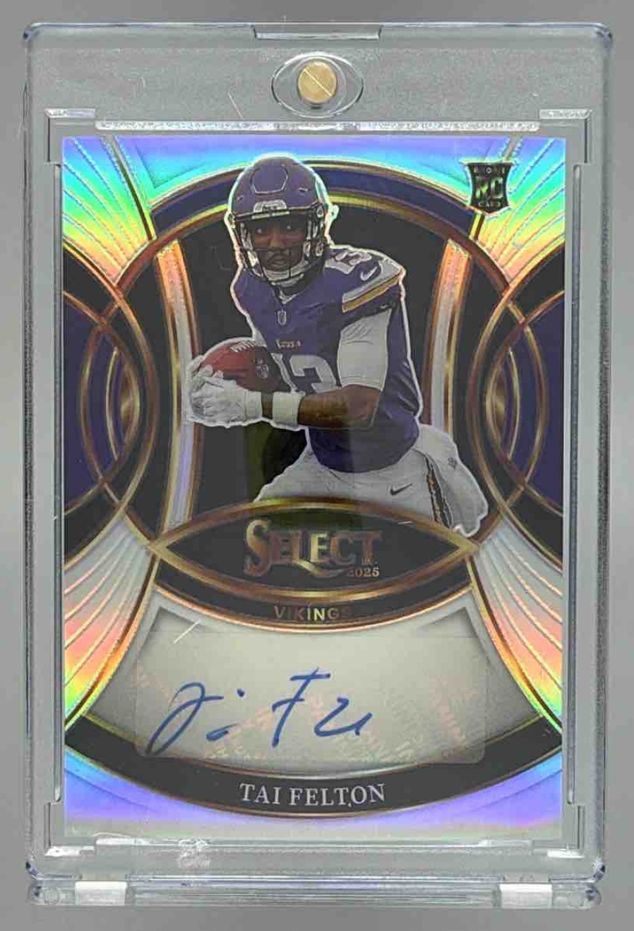 Card image for 2025 Panini Select Tai Felton Rookie Signatures #RSI-TAF RC Auto Vikings