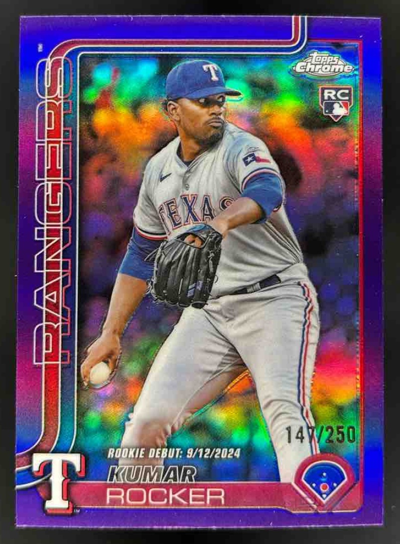 Card image for 2025 Topps Chrome Update Kumar Rocker Purple Refractor /250 #USC160 RC Rangers