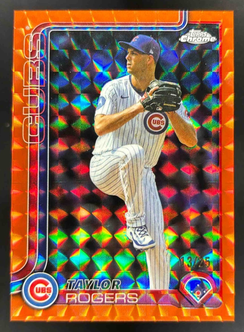 Card image for 2025 Topps Chrome Update Taylor Rogers Orange Geometric Refractor /25