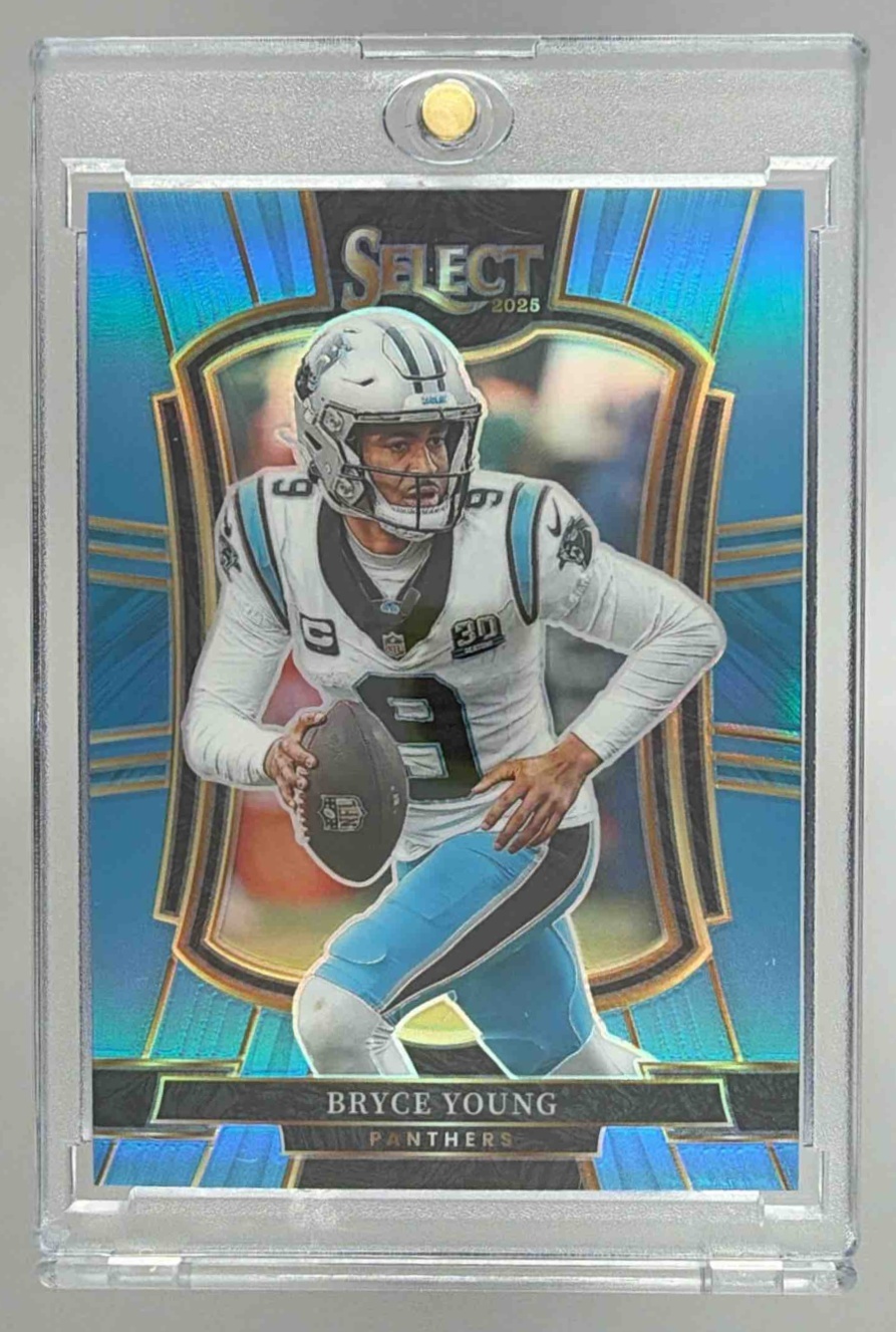 Card image for 2025 Panini Select Bryce Young Premier Level Light Blue Prizm /99 #145 Panthers