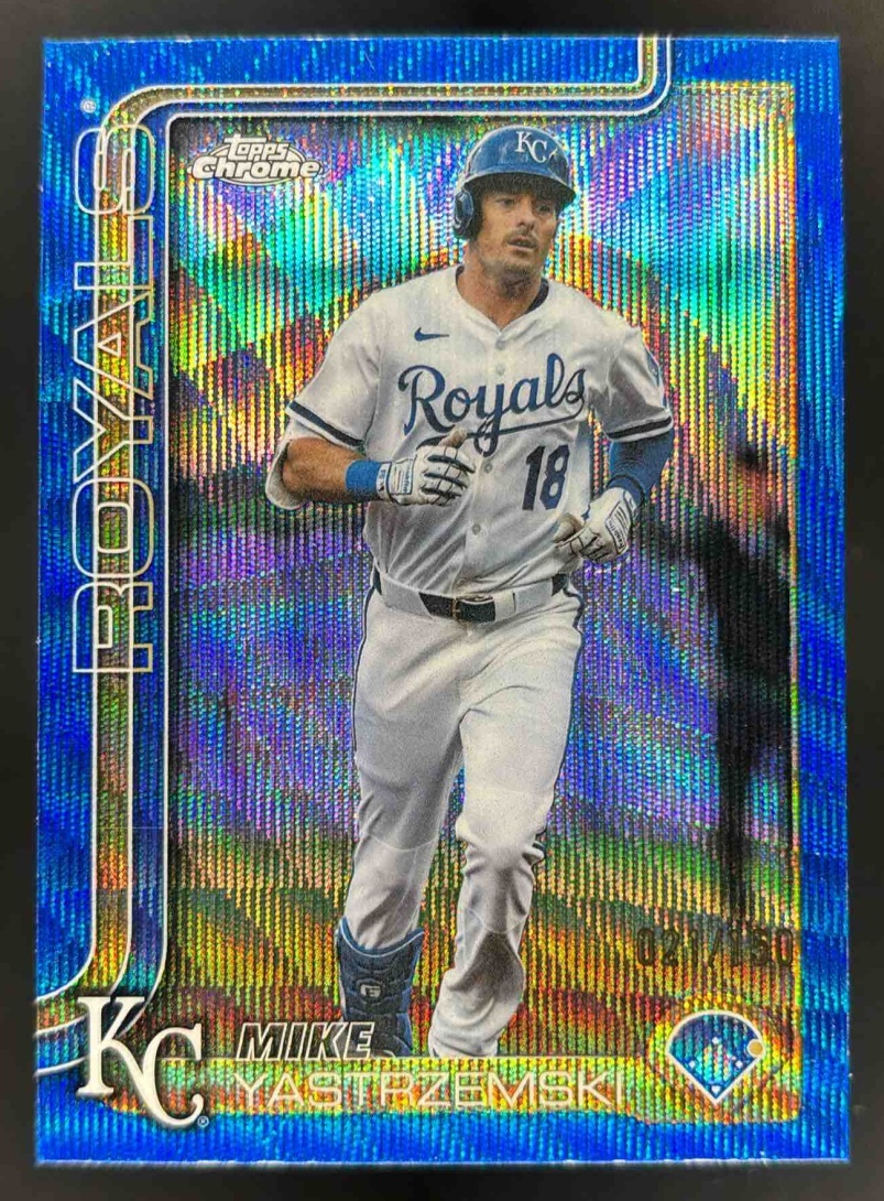 Card image for 2025 Topps Chrome Update Mike Yastrzemski Blue Wave Refractor /150 #USC44 Royals