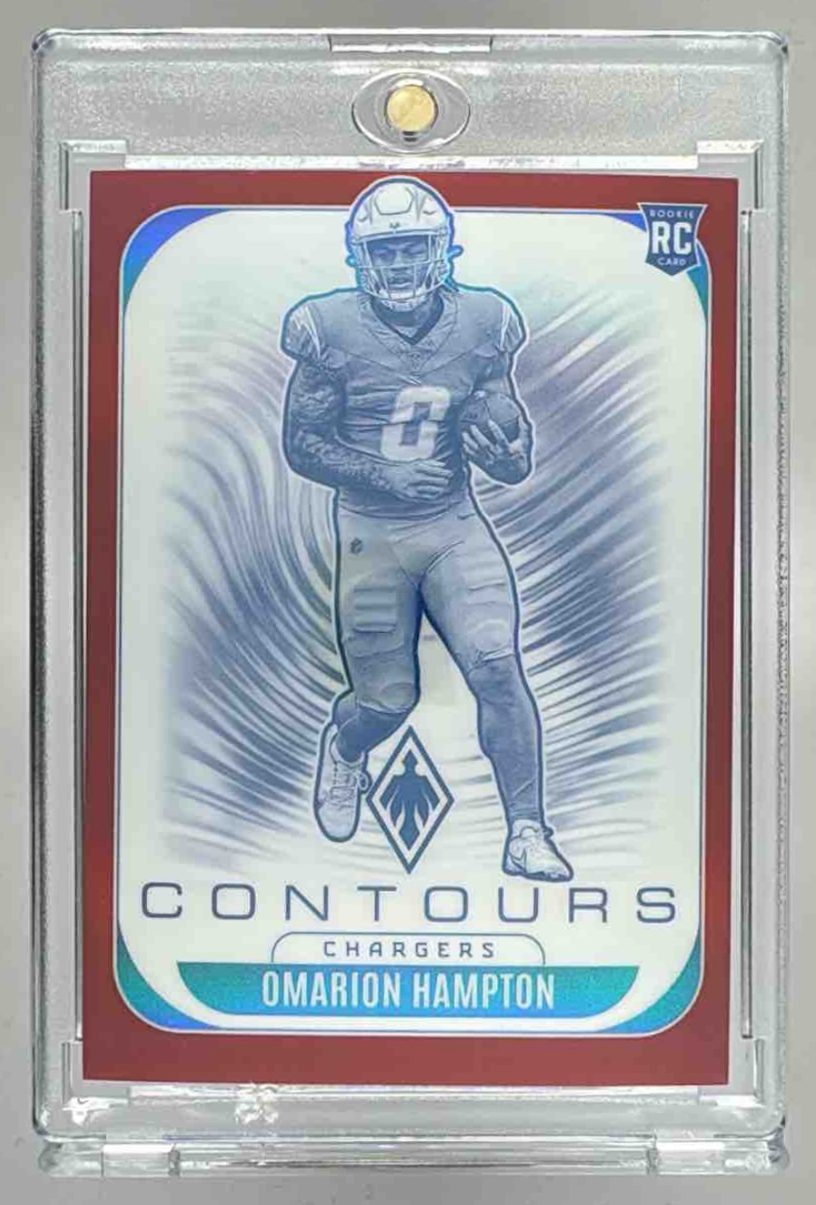 Card image for 2025 Panini Phoenix Omarion Hampton Contours Red /249 #18 RC Chargers