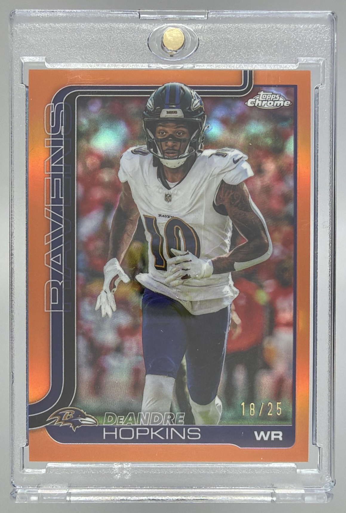 Card image for 2025 Topps Chrome DeAndre Hopkins Orange Geometric Refractor /25 #20 Ravens