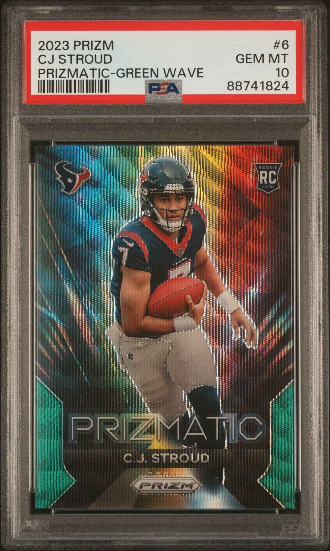 Card image for 2023 Panini Prizm C.J. Stroud Prizmatic Prizms Green Ice #6 RC Texans