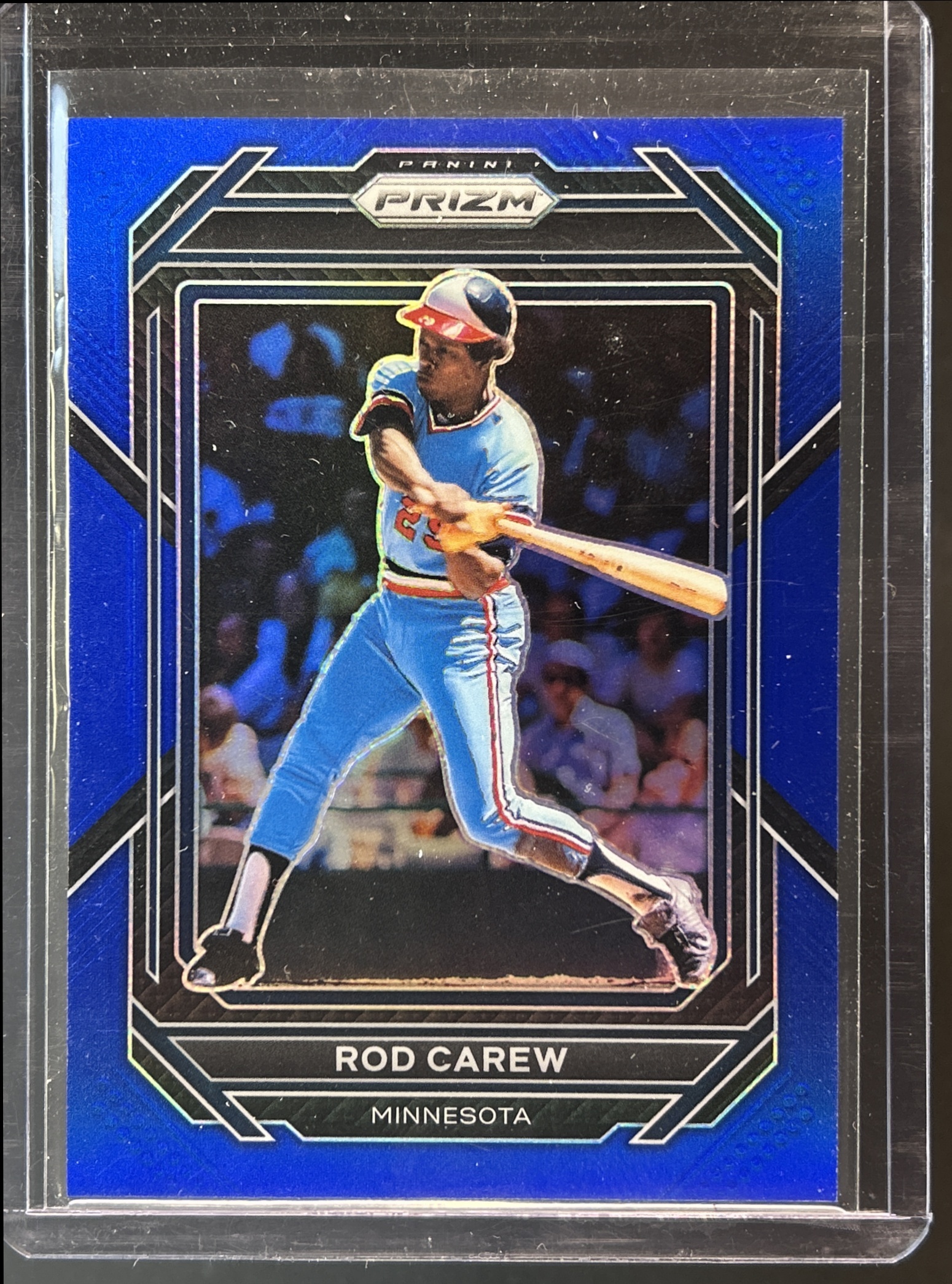 Card image for 2023 PANINI PRIZM ROD CAREW #261 BLUE 108/149 MINNESOTA TWINS