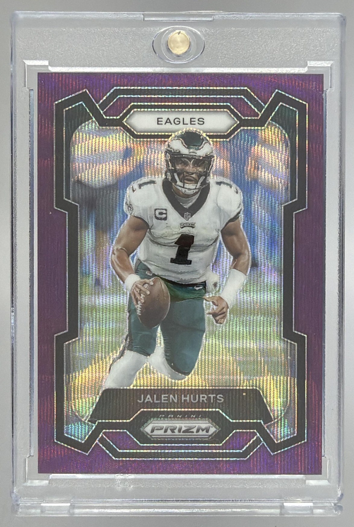 Card image for 2023 Panini Football Prizm Jalen Hurts Red Wave /149 #244 Philadelphia Eagles