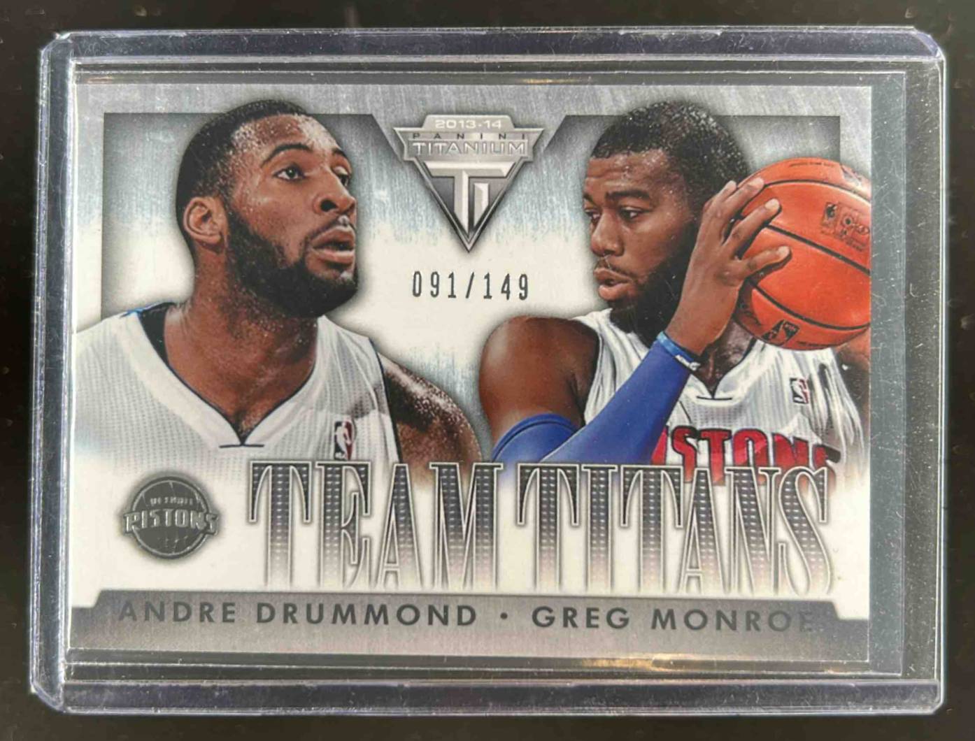 Card image for 2013-14 Panini Titanium Andre Drummond/Greg Monroe Team Titans 91 /149 #1