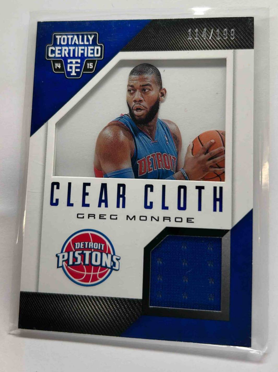 Card image for 2014-15 Panini Totally Certified Greg Monroe Clear Cloth Jerseys Blue 114 /199 #63