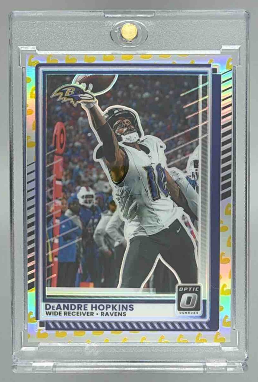 Card image for 2025 Panini Donruss Optic DeAndre Hopkins Flex Prizm /199 #165 Ravens