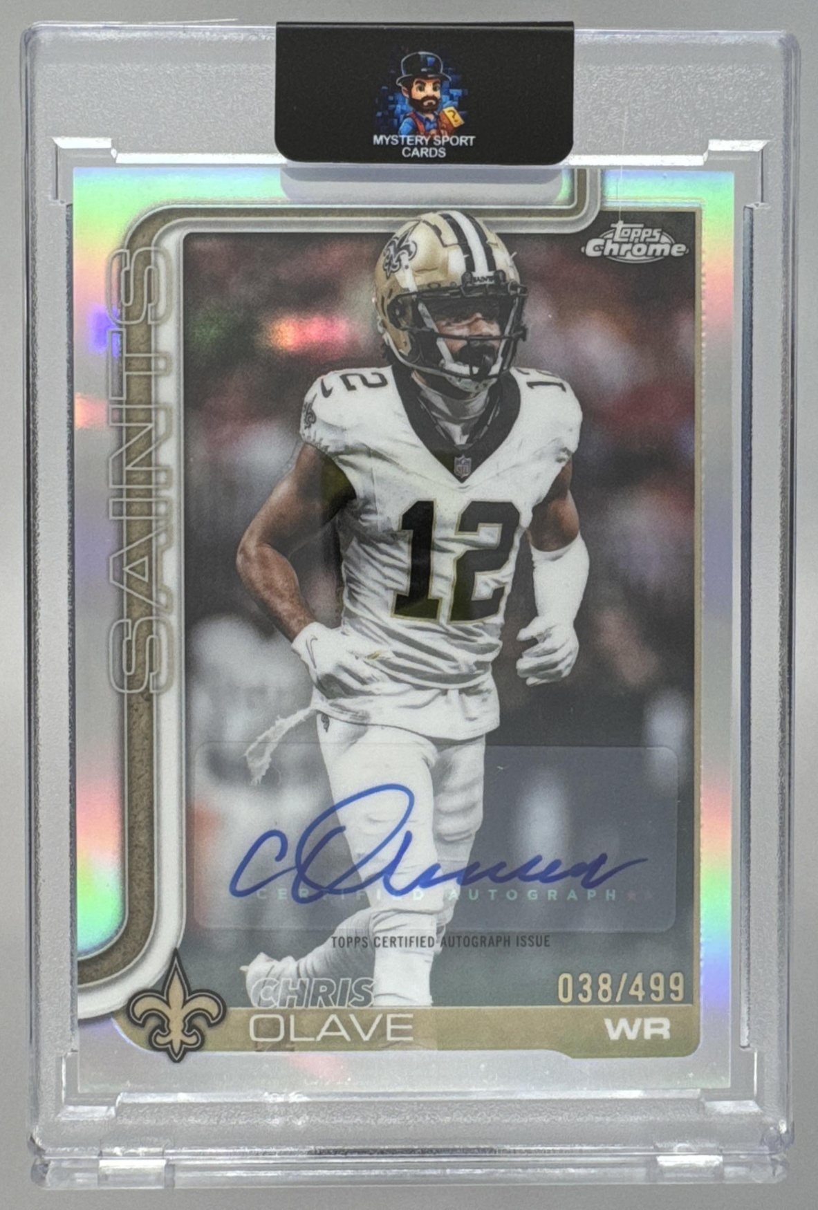 Card image for 2025 Topps Chrome Chris Olave Auto Refractor /499 #BA-CO Saints
