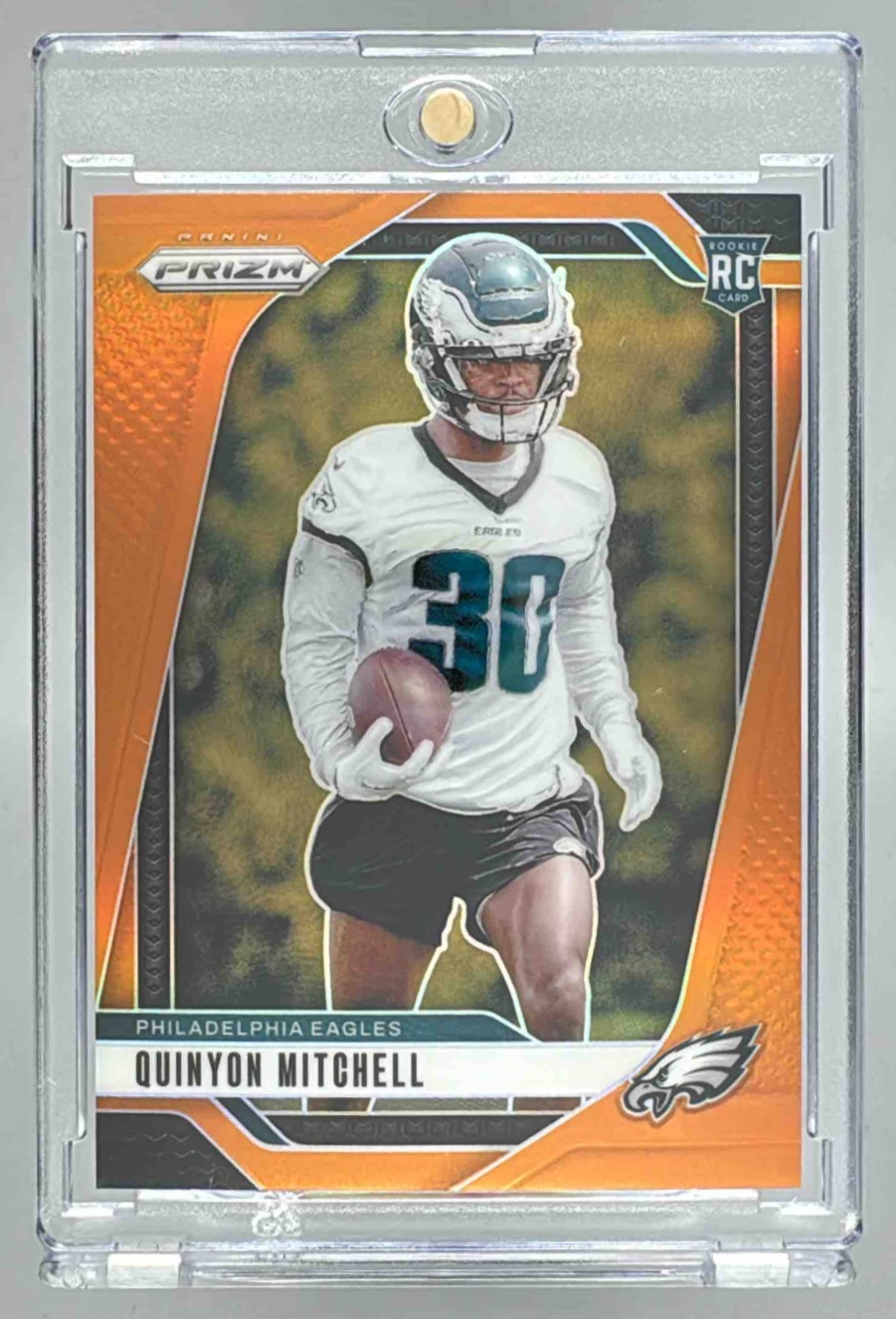 Card image for 2024 Panini Prizm Quinyon Mitchell Orange /249 #381 RC Eagles
