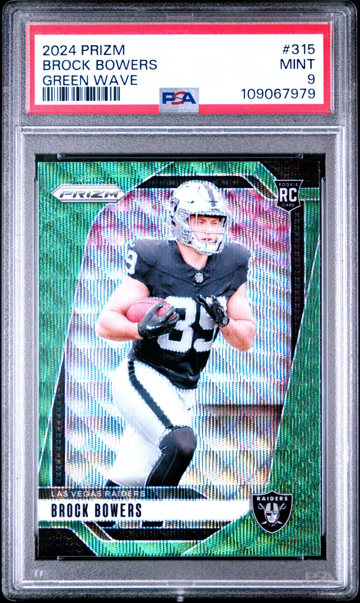 Card image for 2024 Panini Football Prizm Brock Bowers Green Wave #315 RC Las Vegas Raiders