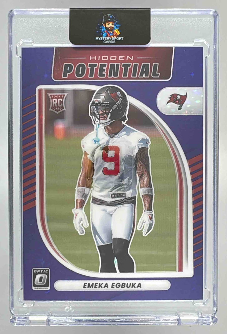 Card image for 2025 Panini Donruss Optic Emeka Egbuka Hidden Potential Purple Stars Prizm /25 #15 RC Buccaneers