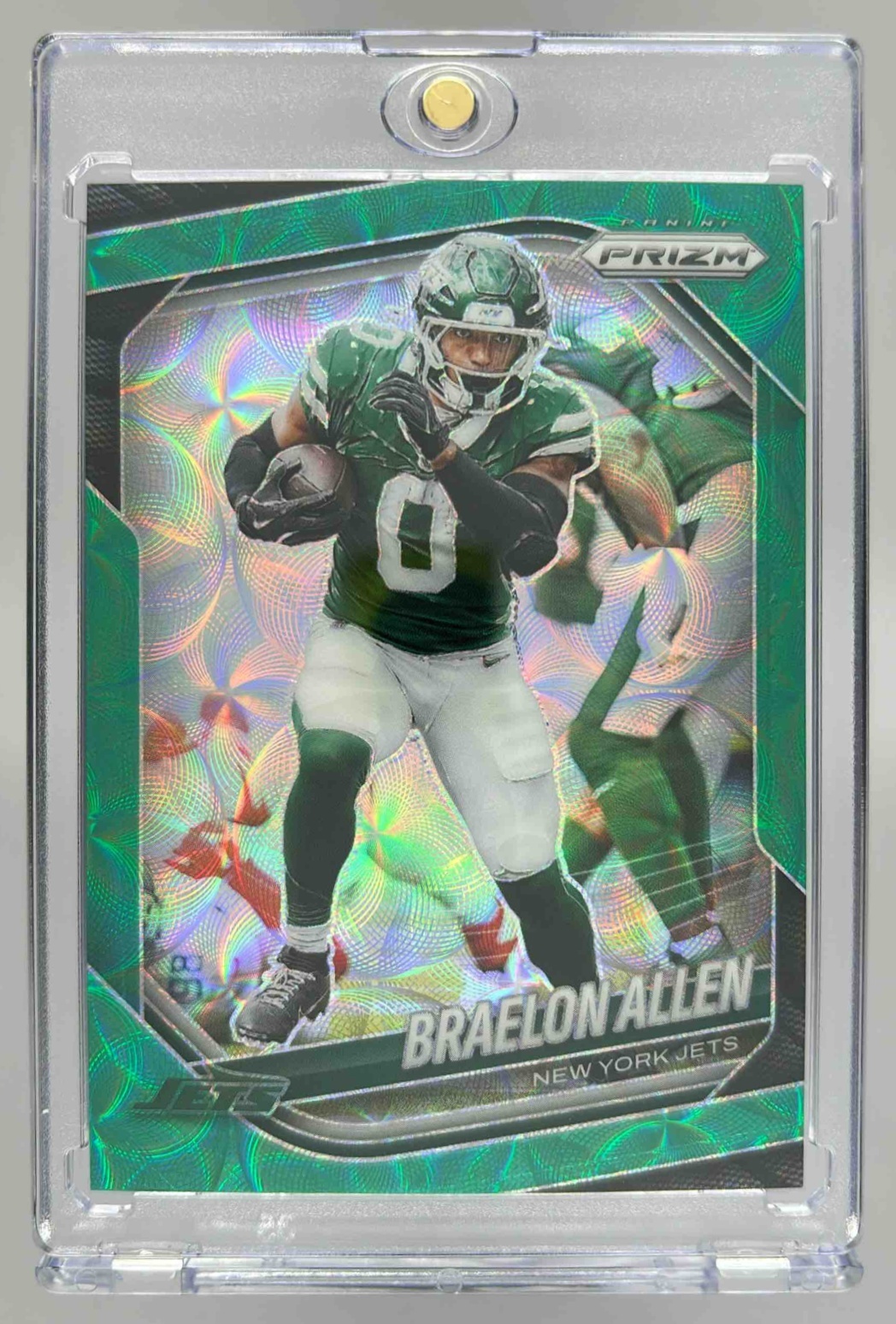 Card image for 2025 Panini Football Prizm Braelon Allen Green Scope /75 #100 New York Jets