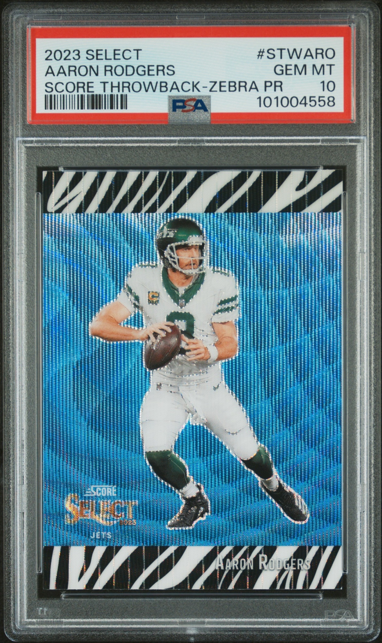 Card image for 2024 Panini Select Aaron Rodgers Concourse Gold Prizm Shock /10 #40 Jets
