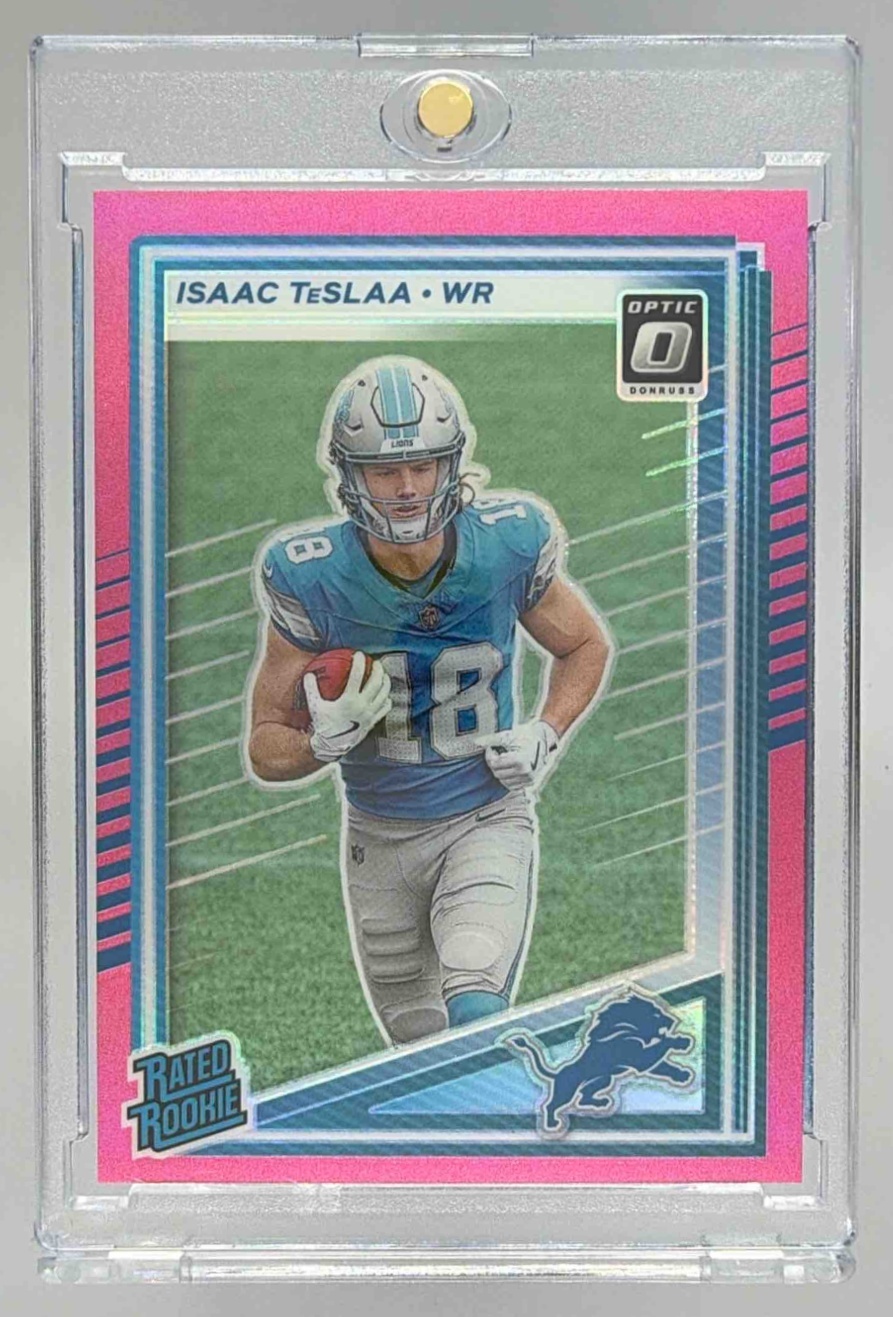 Card image for 2025 Panini Football Donruss Isaac TeSlaa Rated Rookie #338 RC Detroit Lions