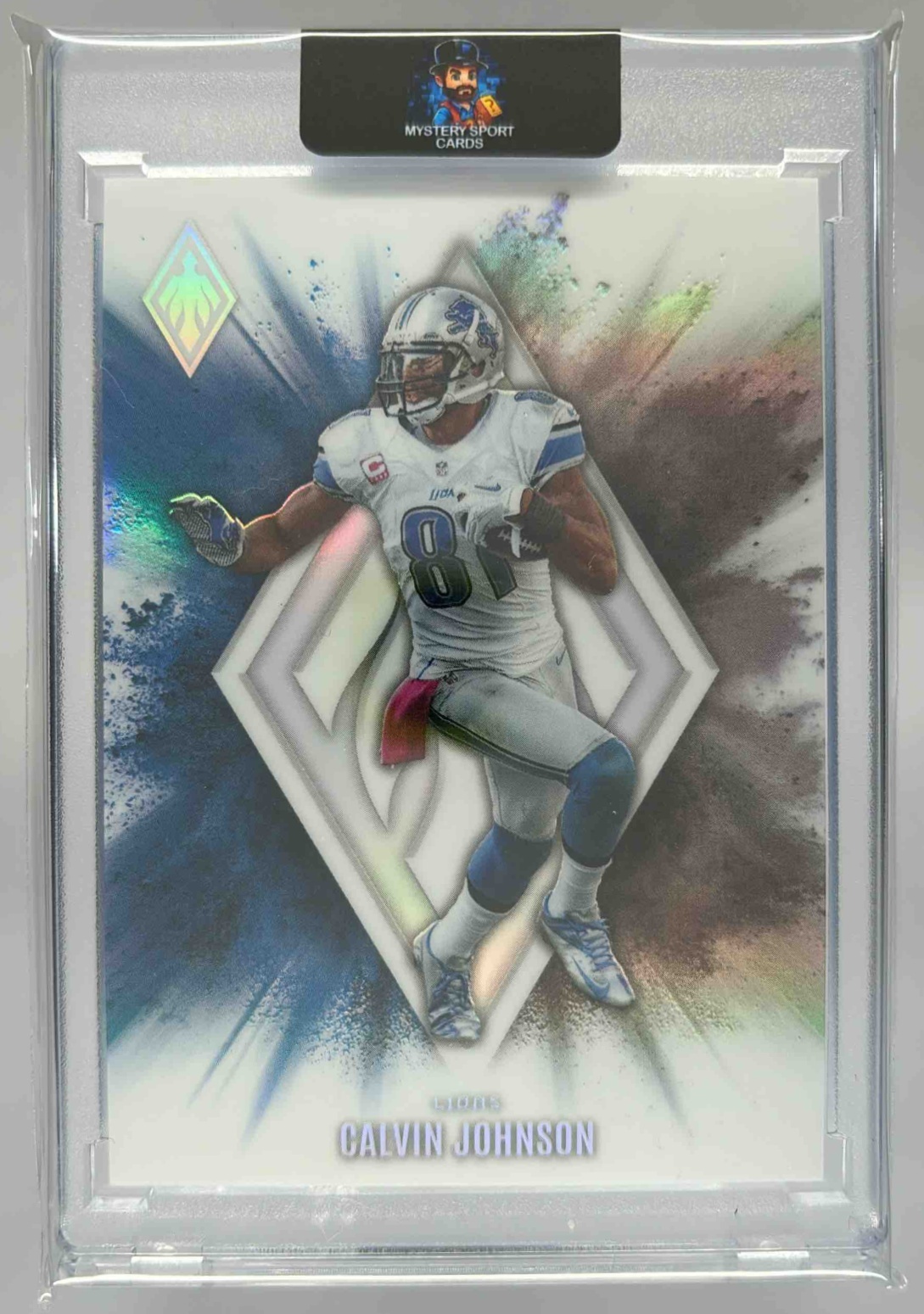 Card image for 2025 Panini Football Phoenix Calvin Johnson Color Blast #21 SSP Detroit Lions