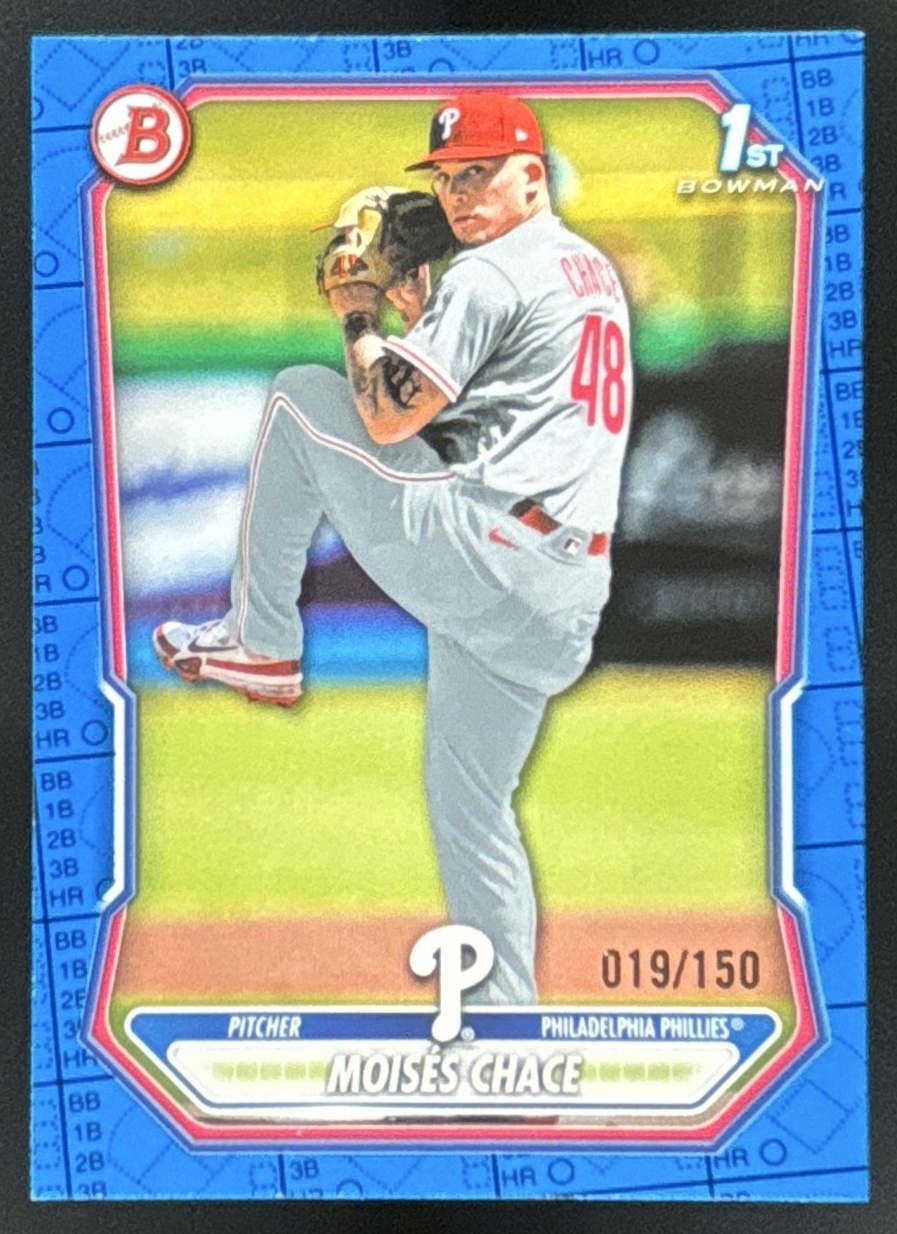 Card image for Moises Chace 2026 Bowman Blue Pattern /150 Prospects Philadelphia Phillies
