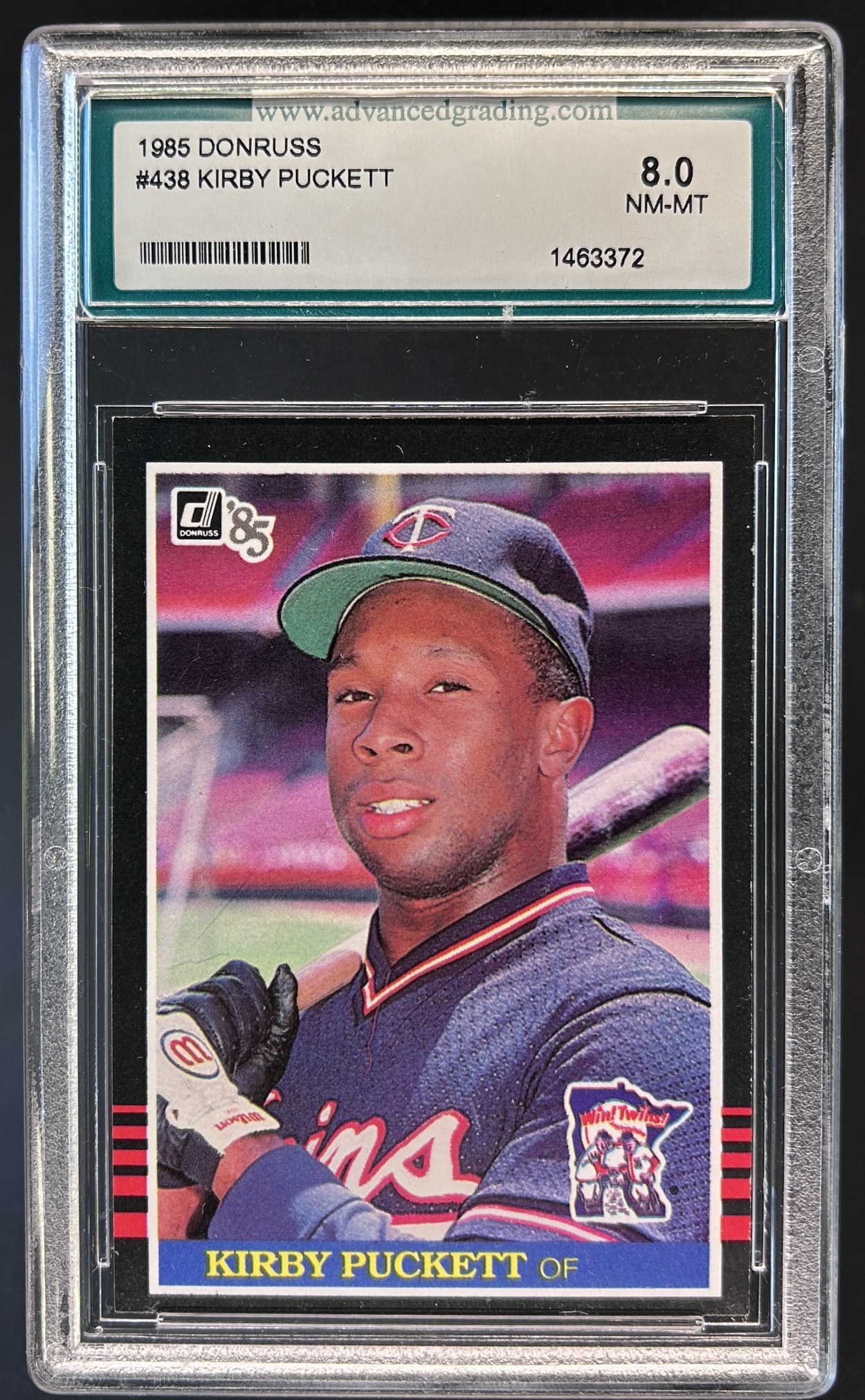 Card image for 1985 DONRUSS KIRBY PUCKETT #438 RC AGS 8 NM/MT ROOKIE MINNESOTA TWINS