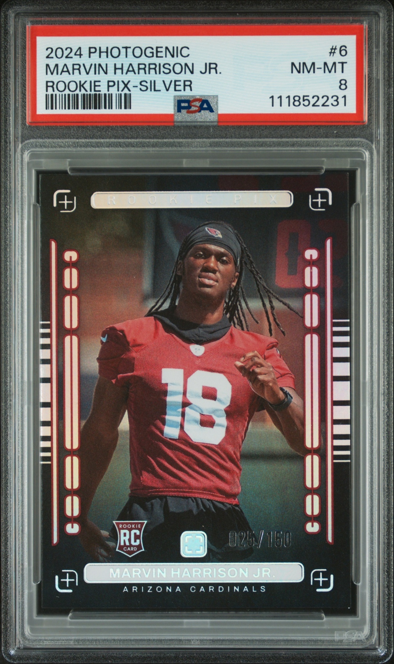Card image for 2024 Panini Photogenic Marvin Harrison Jr. Rookie Pix Silver /150 #6 RC Cardinals