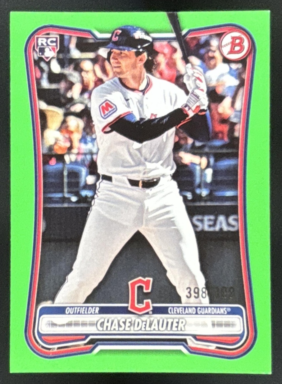 Card image for Chase DeLauter 2026 Bowman Neon Green Border /399 Cleveland Guardians