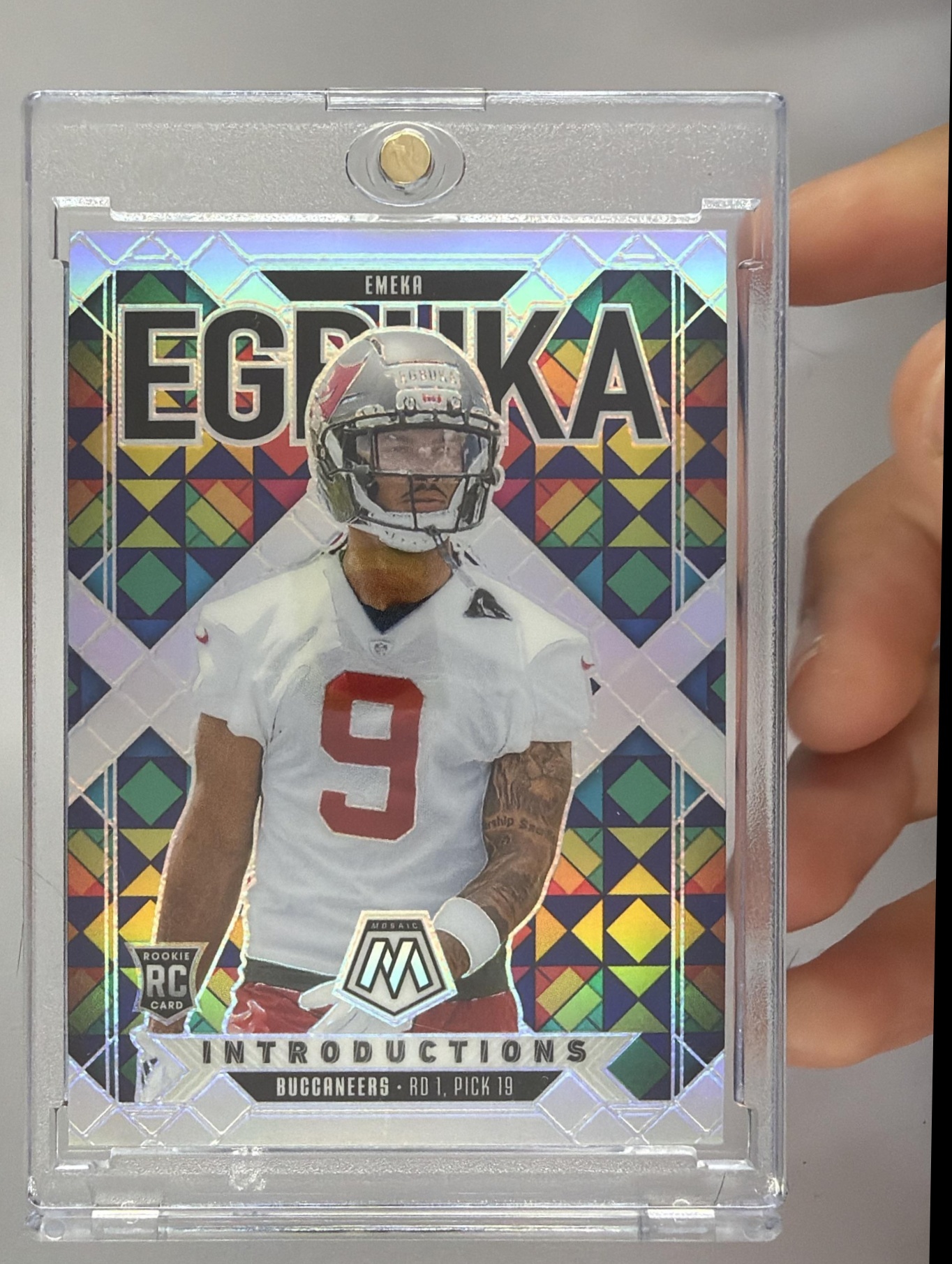 Card image for 2025 Panini Mosaic Emeka Egbuka Introductions #1 RC Buccaneers