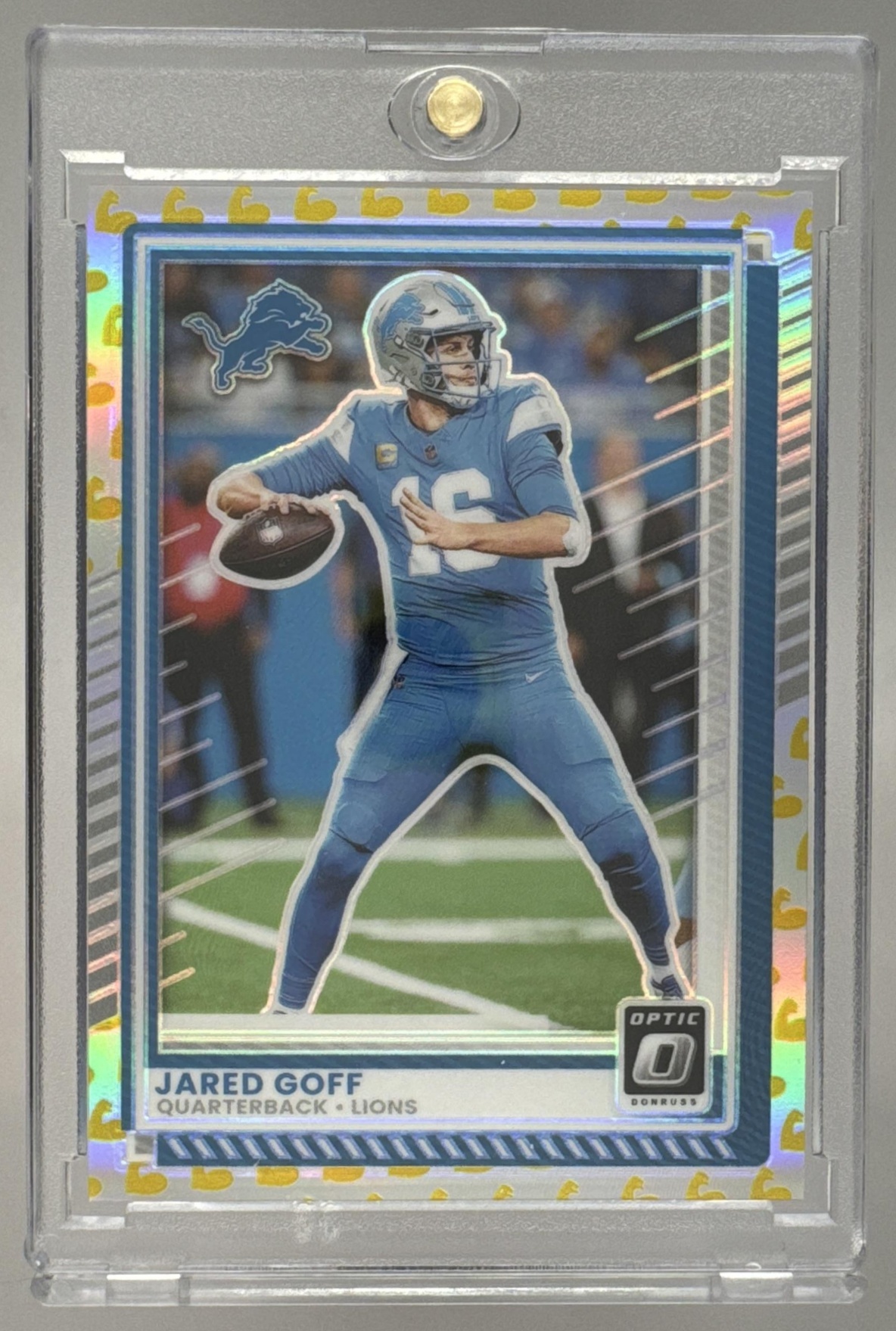 Card image for 2025 Panini Football Donruss Optic Jared Goff Flex Prizm /199 #149 Detroit Lions