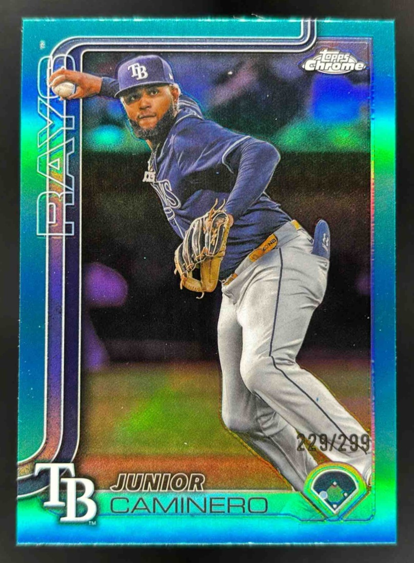 Card image for 2025 Topps Chrome Update Junior Caminero Teal Refractor /299 #USC109 Rays