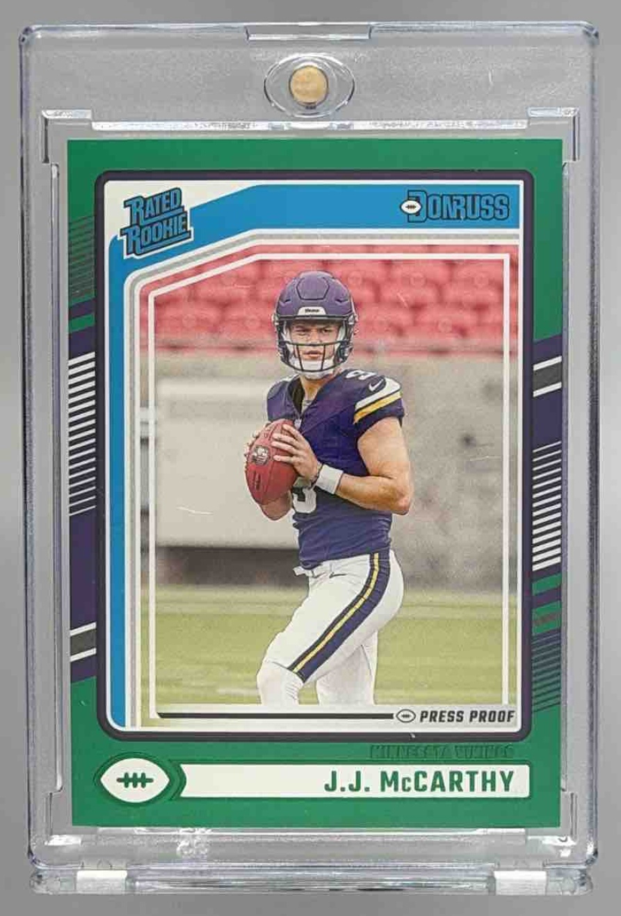 Card image for 2024 Panini Donruss J.J. McCarthy #303 RC Rated Rookie Vikings