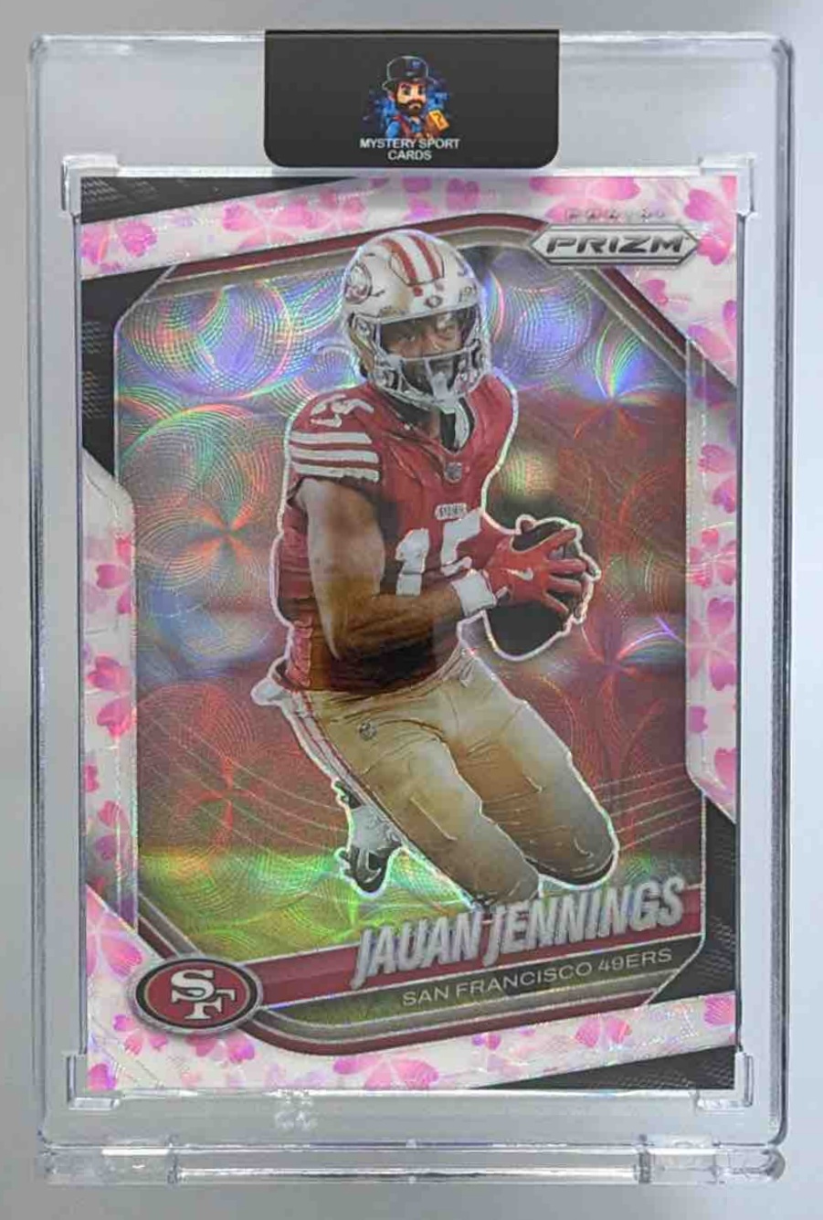 Card image for 2025 Panini Prizm Jauan Jennings Choice Cherry Blossom /15 #258 49ers