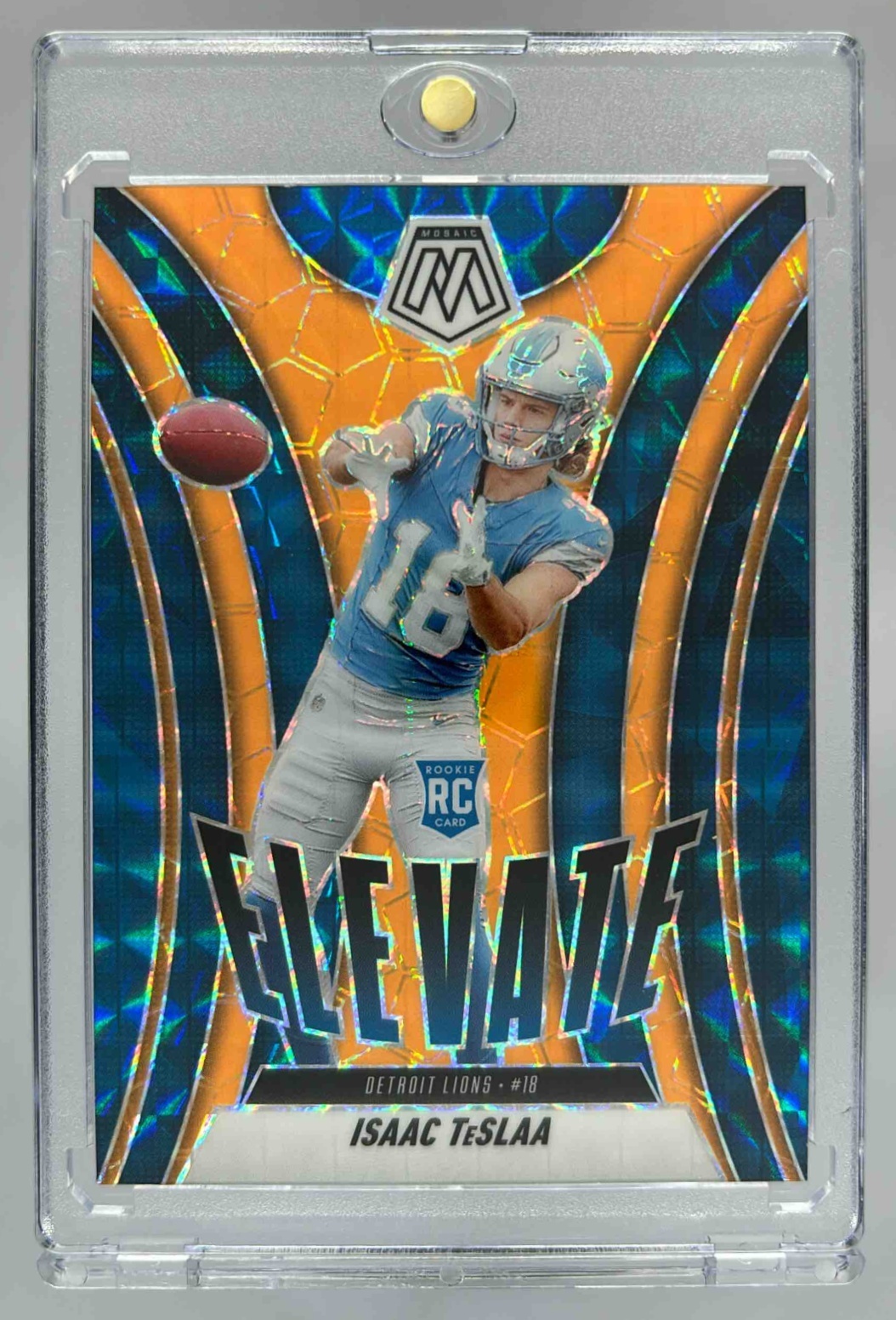 Card image for 2025 Panini Football Mosaic Isaac TeSlaa Elevate #8 RC Detroit Lions