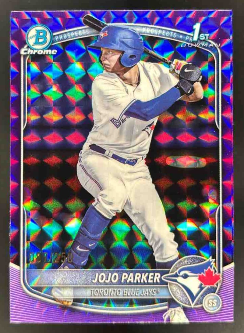 Card image for 2025 Bowman Draft JoJo Parker Chrome Purple Geometric Refractor /250 1st