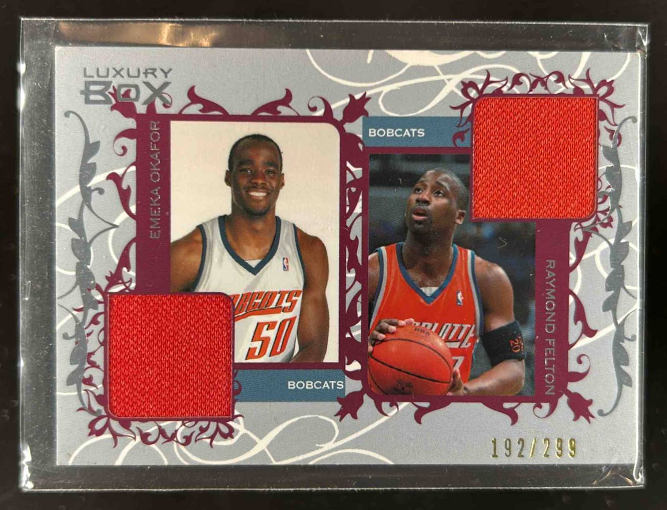 Card image for 2006-07 Topps Luxury Box Emeka Okafor / Raymond Felton MEM, Courtside Relics Dual /299 #CDR-OF