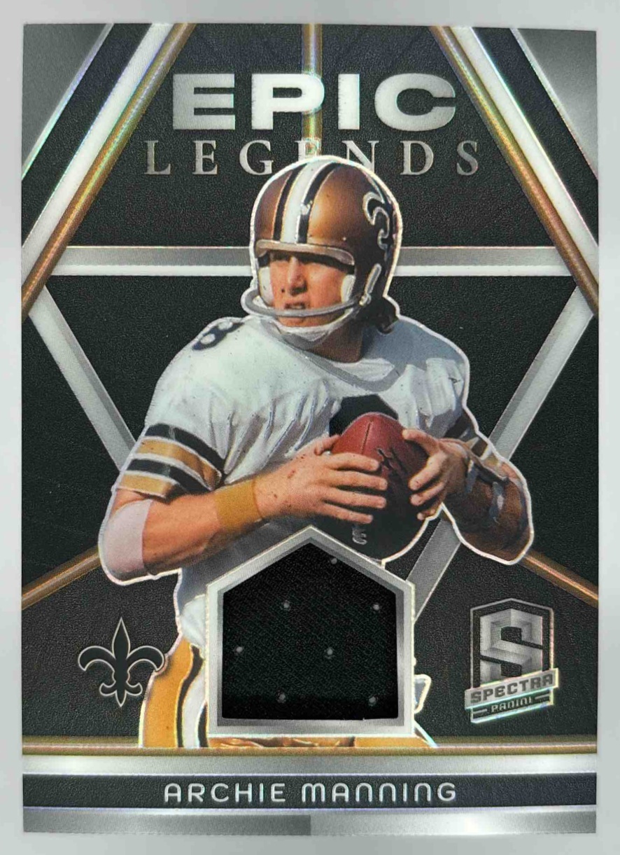 Card image for 2024 Panini Spectra Archie Manning Epic Legends Materials /99 #ELM-AMG MEM Saints