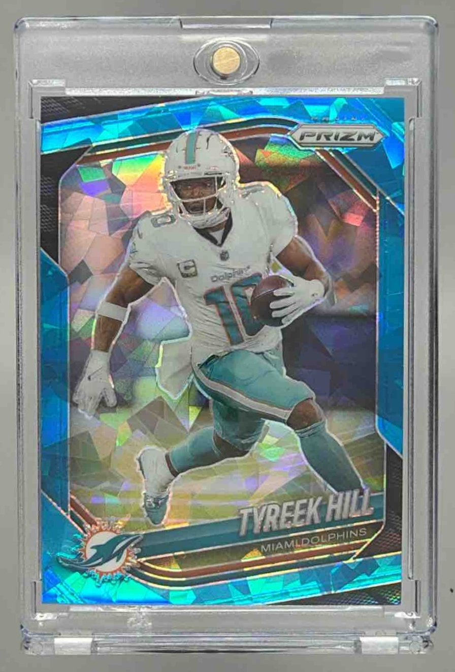 Card image for 2025 Panini Football Prizm Tyreek Hill Blue Ice /99 #249 Miami Dolphins