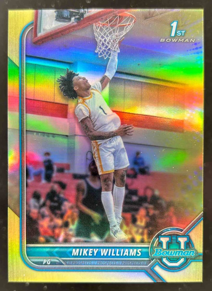 Card image for 2022-23 BOWMAN CHROME UNIVERSITY MIKEY WILLIAMS YELLOW REFRACTOR /75 #3