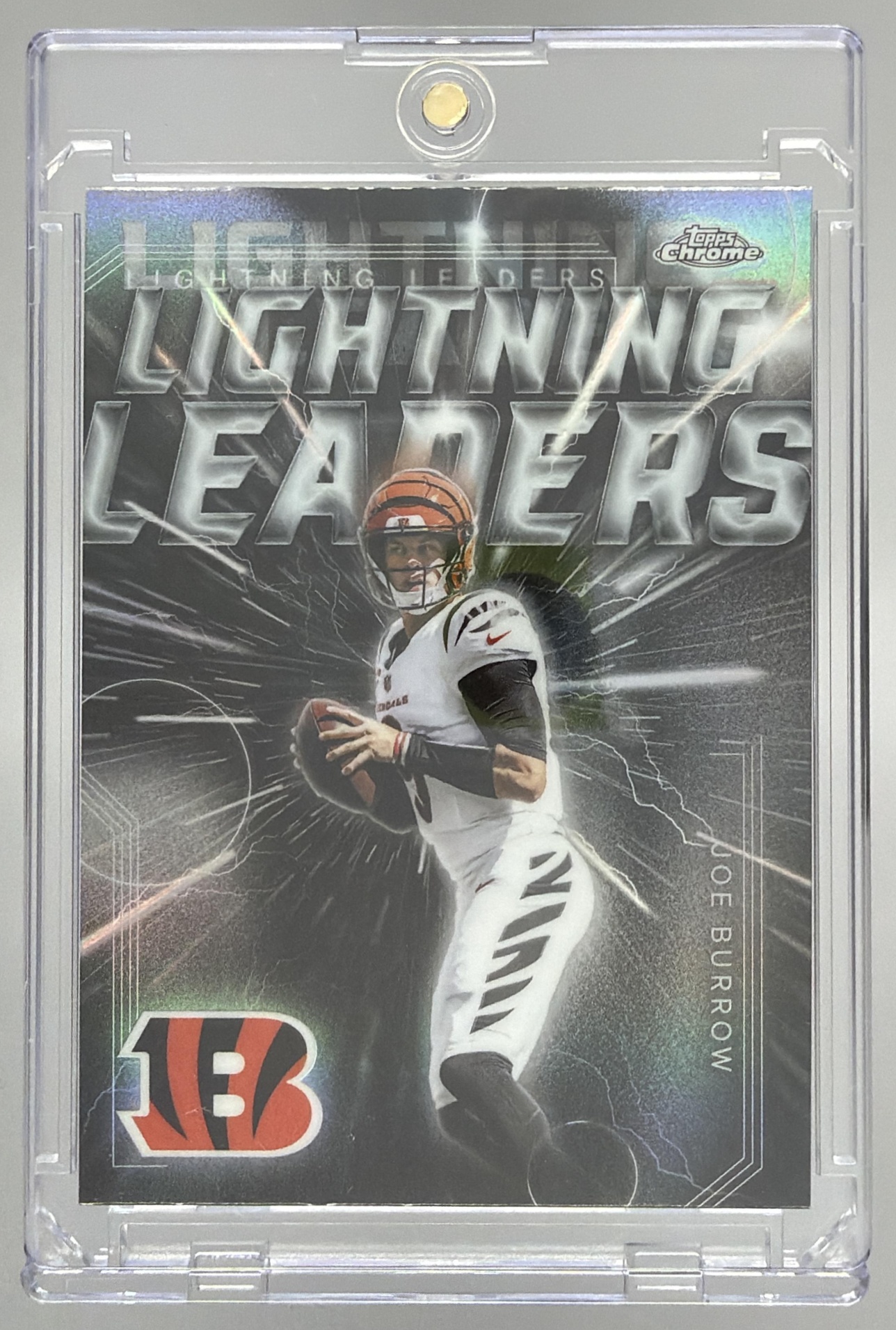Card image for 2025 Topps Chrome Joe Burrow Lightning Leaders #LL-1 SSP Bengals