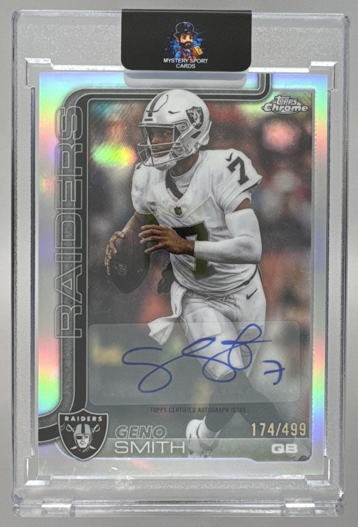 Card image for 2025 Topps Chrome Geno Smith Auto Refractor /499 #BA-GS Raiders