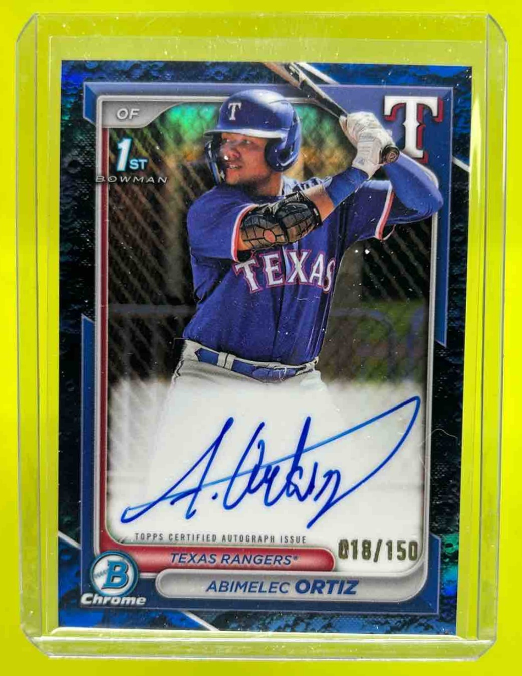 Abimelec Ortiz 2024 Bowman Chrome Prospect Auto Blue Lunar Refractor /150