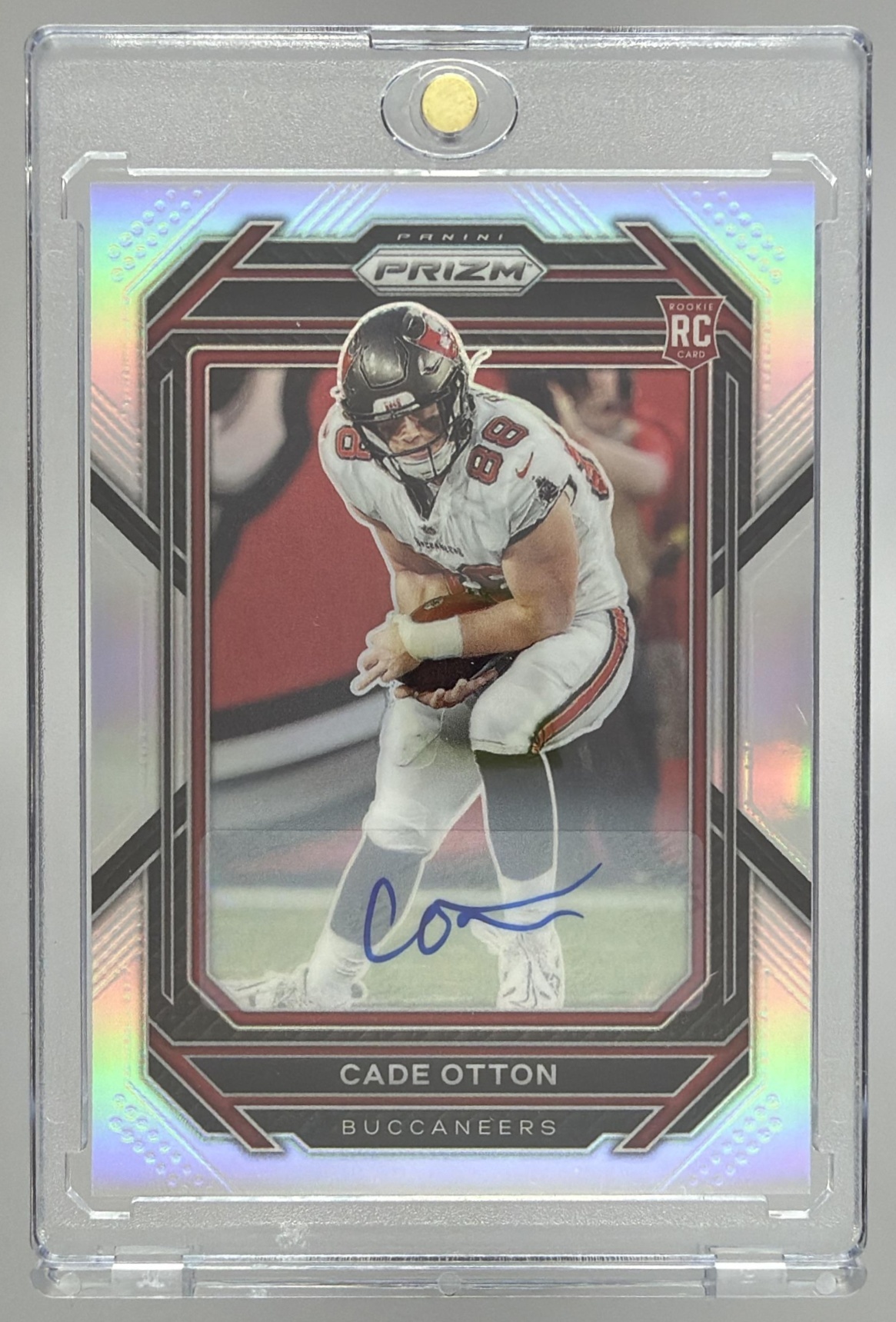 Card image for 2022 Panini Football Prizm Cade Otton Auto Silver #362 RC Tampa Bay Buccaneers