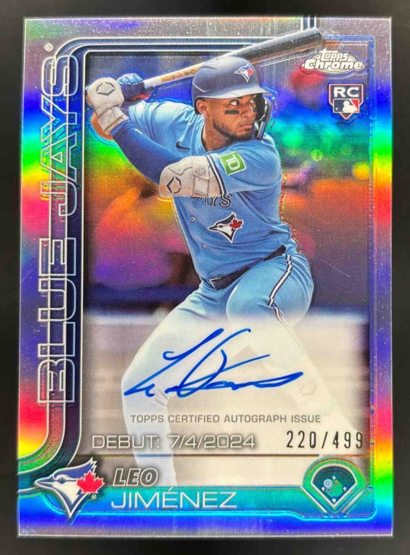 Card image for 2025 Topps Chrome Update Leo Jimenez Rookie Debut Auto Refractor /499 RC