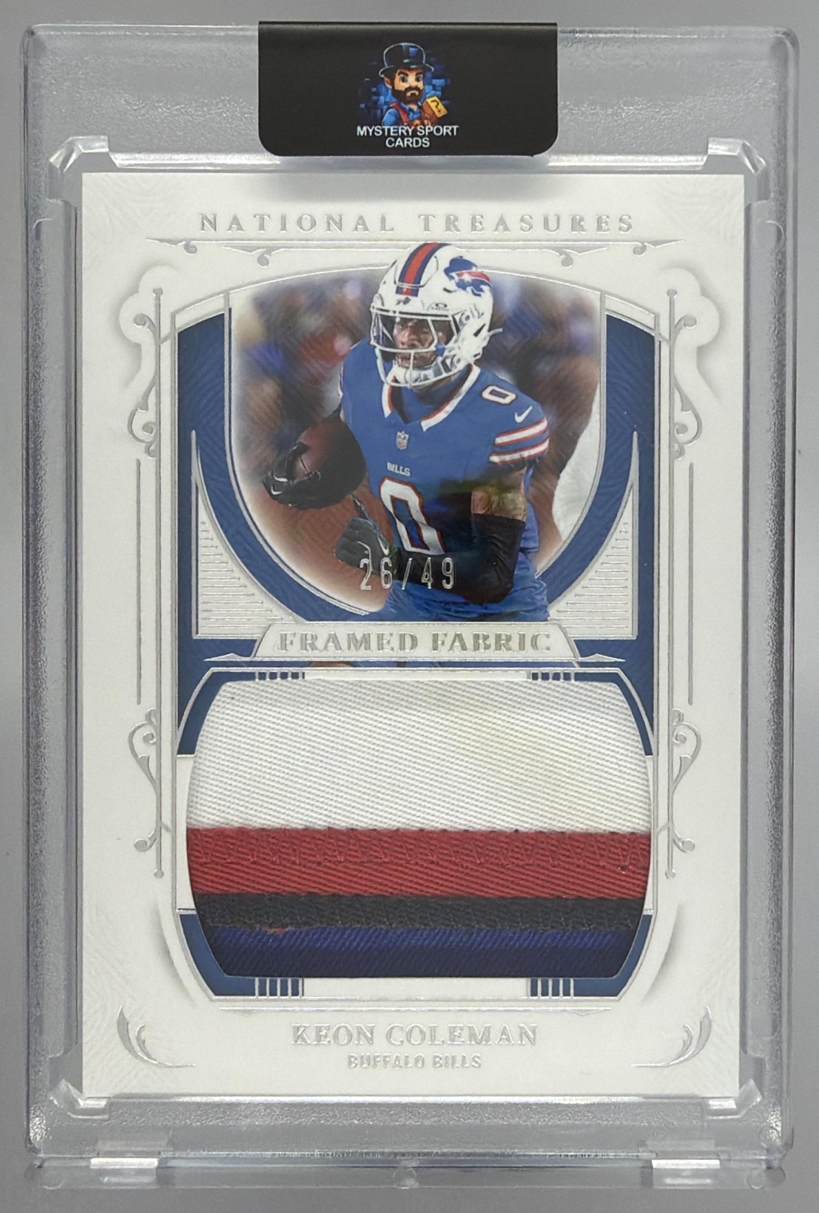 Card image for 2025 Panini National Treasures Keon Coleman Framed Fabric /49 #FF-KCN MEM Bills