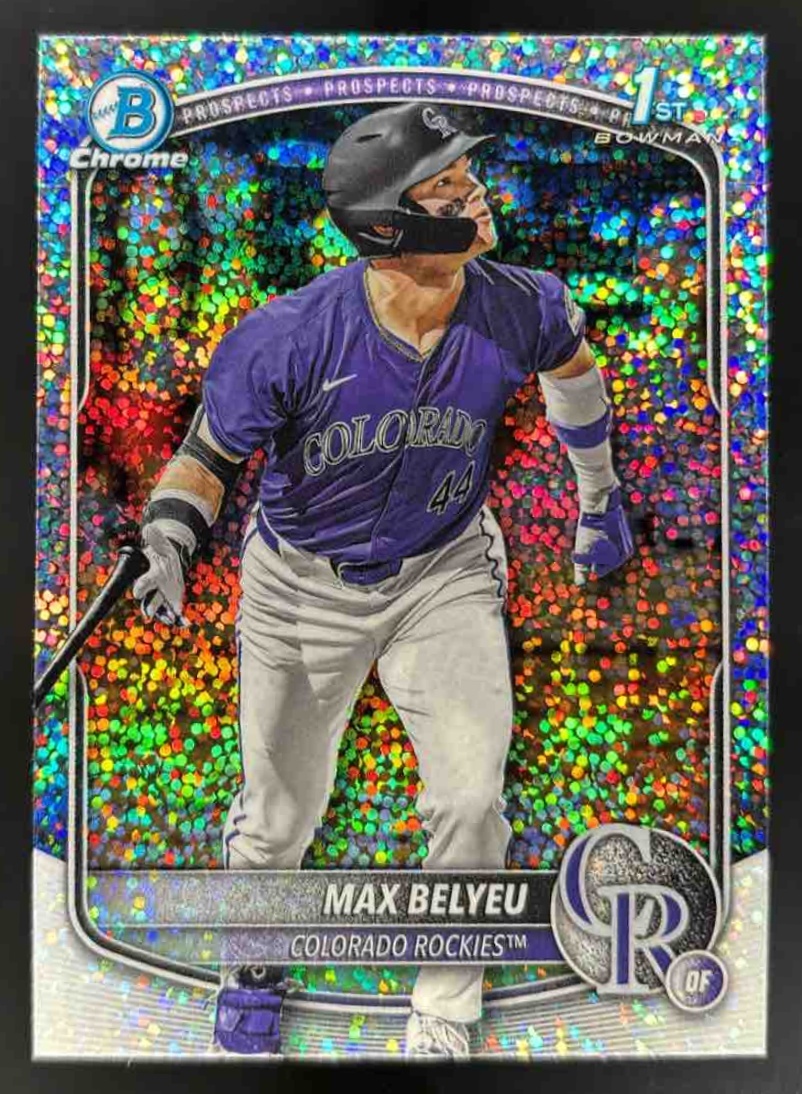 Card image for 2025 Bowman Draft Max Belyeu Chrome Sparkle Refractor #BDC-5 Rockies