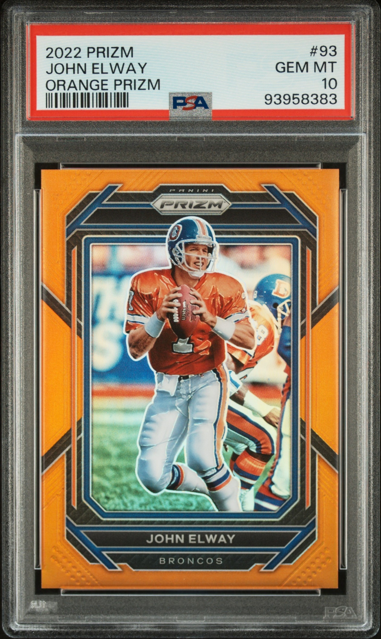 Card image for 2022 Panini Football Prizm John Elway Orange /249 #93 Denver Broncos
